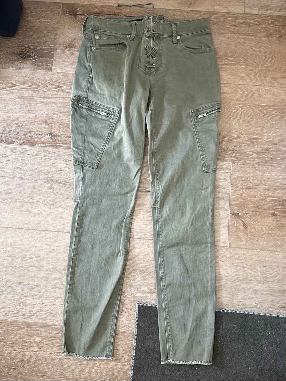 Express Olive Green Lace-Up Skinny Cargo Jeans